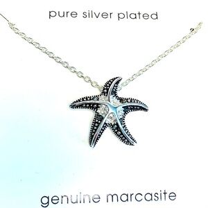Silver Plated Swarovski Crystal Marcasite Starfish Necklace